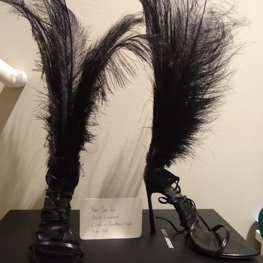Saint Laurent Ostrich Feather Wrap Heels